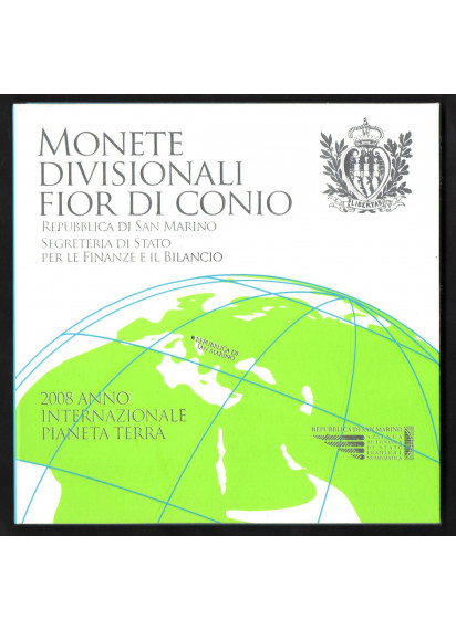 2008 Set Ufficiale 9 Pezzi Con 5 € In Argento Anno Internazionale del Pianeta Terra San Marino